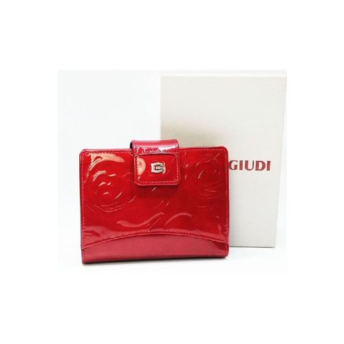 Giudi pénztárca, piros, nyomott rózsamintás, lakkbőr, pántos 6525-STR-GVL-05