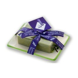   Marseille szappan, növényi olajjal, 100g, parabén-tartósítószer-szulfátmentes, hidratáló, szögl.kerámia szappantartóval, oliva