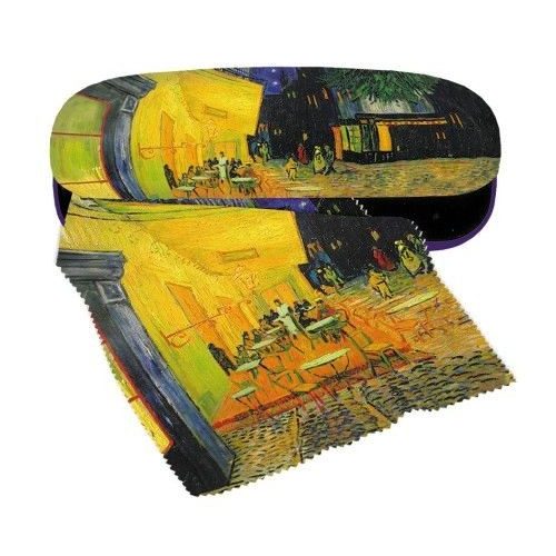 Szemüvegtok textilbevonatú, törlőkendővel, 16x4x6,5cm, Van Gogh: Kávéház éjjel
