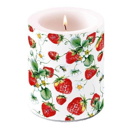 Strawberries All Over white átvilágítós gyertya 12x10cm Ambiente 19111645 